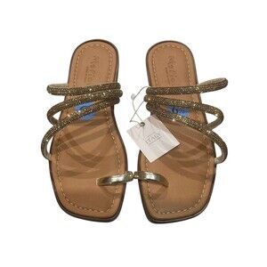Mariella Italy Gold Pave Rhinestone Strappy Slide Flat Sandals  Size 6.5  NWT
